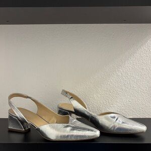 Franco Sarto Metallic Silver Slingback Heels